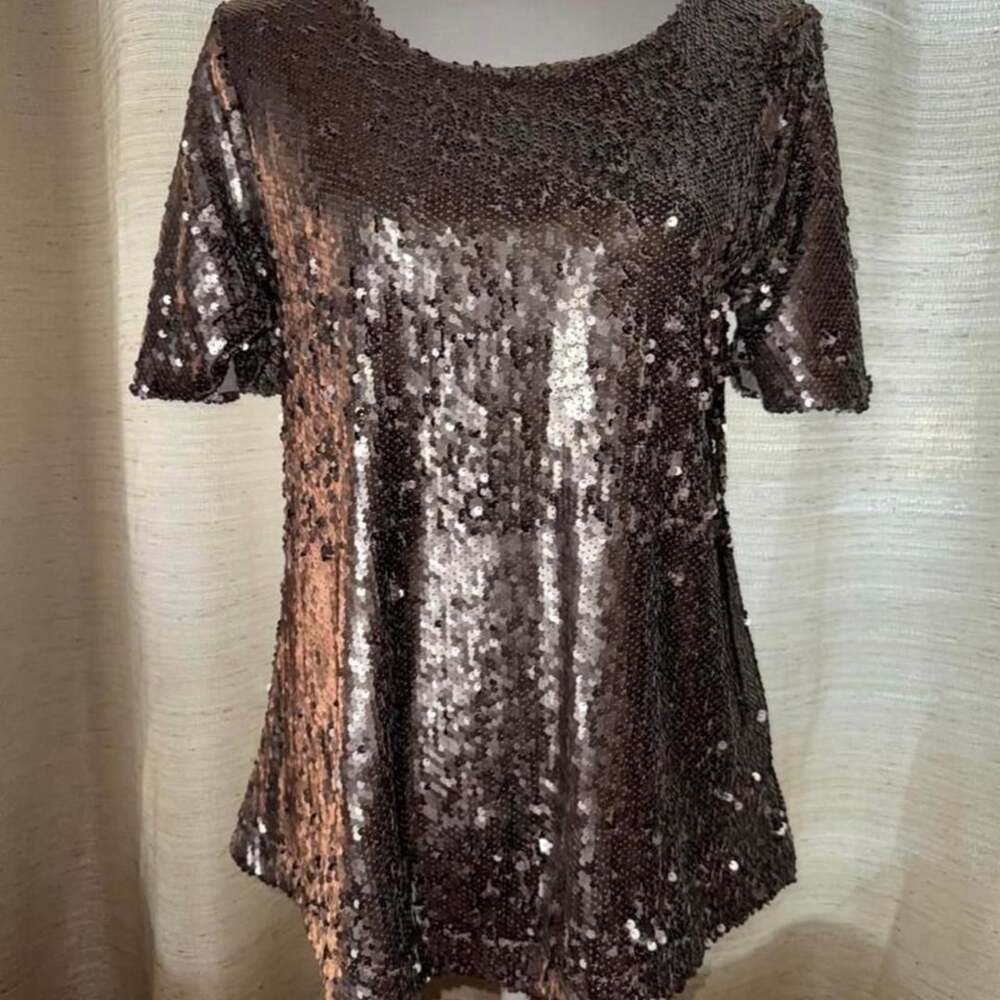 Altar'd State Sequin Top Size L Gunmetal New With Tags